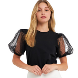 Mesh Dot Puff Sleeve Top - Pink Peach Boutique