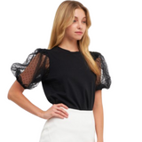 Mesh Dot Puff Sleeve Top - Pink Peach Boutique