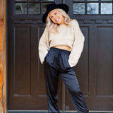 Black Satin Jogger Pants - Pink Peach Boutique