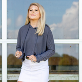 Waffle Knit Crop Hoodie - Charcoal - Pink Peach Boutique