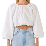 Casual Affair Long Sleeve Crop Top  - White - Pink Peach Boutique