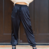 Black Satin Jogger Pants - Pink Peach Boutique