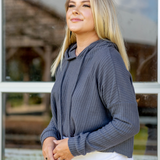 Waffle Knit Crop Hoodie - Charcoal - Pink Peach Boutique