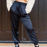 Black Satin Jogger Pants - Pink Peach Boutique