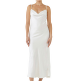 White Satin Midi Dress - Pink Peach Boutique