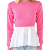 English Factory Mixed Media Peplum Top - Pink Peach Boutique