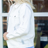 White Distressed Denim Jacket - Pink Peach Boutique