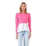 English Factory Mixed Media Peplum Top - Pink Peach Boutique