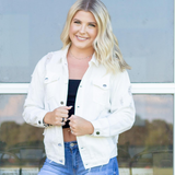 White Distressed Denim Jacket - Pink Peach Boutique