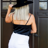 Black Satin Sleeveless Cowlneck Bodysuit - Pink Peach Boutique