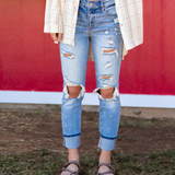 KanCan High Rise Beach Splash Boyfriend Jean - Pink Peach Boutique