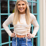 Tie Dye Ruching Detail Top - White Taupe - Pink Peach Boutique