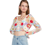 Flower Child Long Sleeve Crochet Top - Pink Peach Boutique