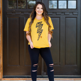 Stay Wild Lightning Bolt Mustard Shirt - Pink Peach Boutique