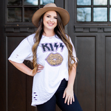 Kiss Leopard Lips Distressed Shirt - Pink Peach Boutique