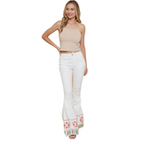 White Embroidered Flare Jeans - Pink Peach Boutique