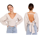 Back Tie Sweater  Oatmeal - Pink Peach Boutique