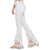 White Embroidered Flare Jeans - Pink Peach Boutique