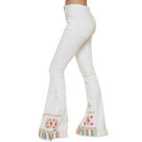White Embroidered Flare Jeans - Pink Peach Boutique