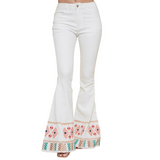 White Embroidered Flare Jeans - Pink Peach Boutique