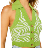 Zebra Print Halter Sweater Top - Green - Pink Peach Boutique