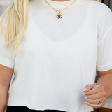 Crop T Shirt  - Off White - Pink Peach Boutique