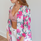 Floral Kimono Jacket - Fuchsia - Pink Peach Boutique