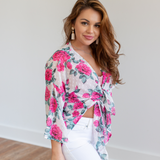 Floral Kimono Jacket - Fuchsia - Pink Peach Boutique