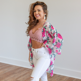Floral Kimono Jacket - Fuchsia - Pink Peach Boutique