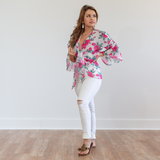 Floral Kimono Jacket - Fuchsia - Pink Peach Boutique
