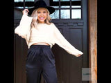 Beige Cable Crop Sweater