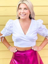 No Jacket Required White Puff Sleeve Crop Top - Shop Amour Boutique