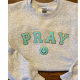 Pray Varsity Letter Sweatshirt - Grey - Pink Peach Boutique