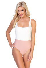 Color Block One Piece  Tan and Cream - Shop Amour Boutique