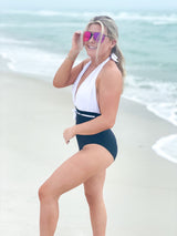 Black and White Halter Swimsuit - Shop Amour Boutique