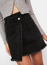 Black Asymmetrical Denim Skirt - Pink Peach Boutique