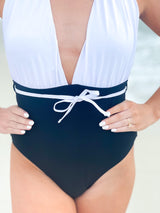 Black and White Halter Swimsuit - Shop Amour Boutique