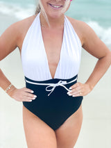 Black and White Halter Swimsuit - Shop Amour Boutique
