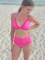 Pink Pom Pom High Waisted Bikini - Shop Amour Boutique