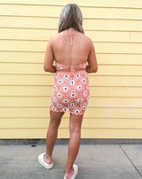 crochet floral halter top and matching skirt set bathing suit cover up summer matching set - Pink Peach Boutique