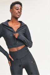 Star Cropped Jacket - Black - Pink Peach Boutique