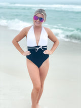 Black and White Halter Swimsuit - Shop Amour Boutique
