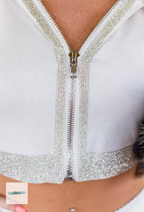 Rhinestone Jogger Set - White - Pink Peach Boutique