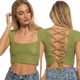 Crochet Cropped  Top - Green - Pink Peach Boutique
