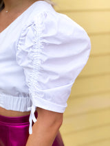 No Jacket Required White Puff Sleeve Crop Top - Shop Amour Boutique