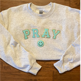 Pray Varsity Letter Sweatshirt - Grey - Pink Peach Boutique