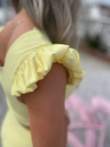 Yellow Puff Sleeve Sports Crop Top - Shop Amour Boutique
