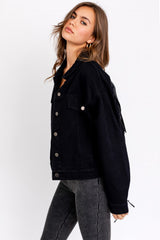 Black Fringe Denim Jacket - Pink Peach Boutique