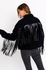 Black Fringe Denim Jacket - Pink Peach Boutique