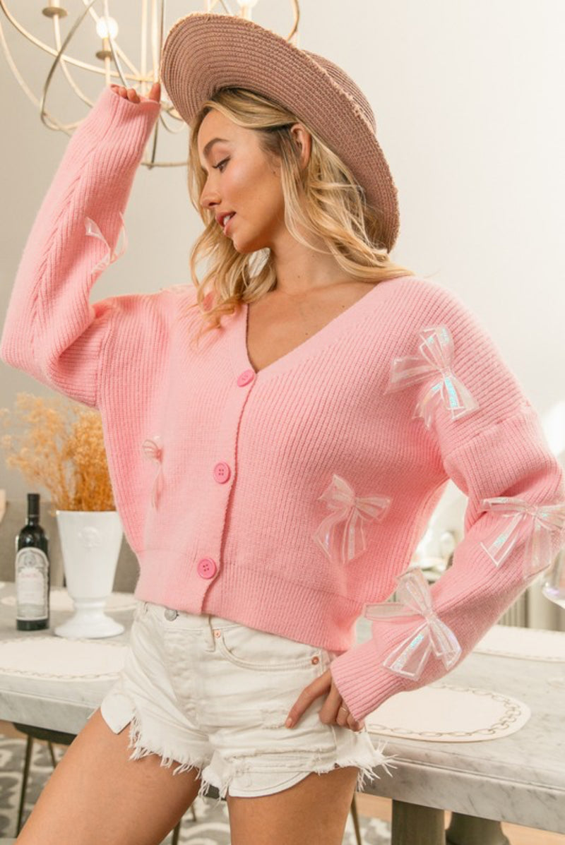 Bow Detail Cardigan Sweater Pink